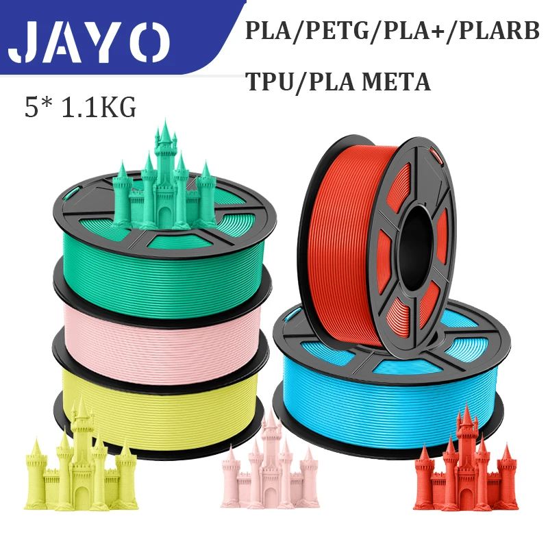 JAYO PLA/ABS/PETG/TPU/PLA PLUS/PLAMeta/ 3D Filament 1,75mm 5 Rollen 2,5 KG/5,5 KG 100 % Keine Blase FDM 3D Drucker Materialien DIY Geschenk Image