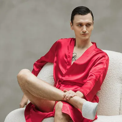 Lässige lange Ärmel homewear intime Dessous Satin Männer Bräutigam Grooms man Hochzeit Robe 2022 Image