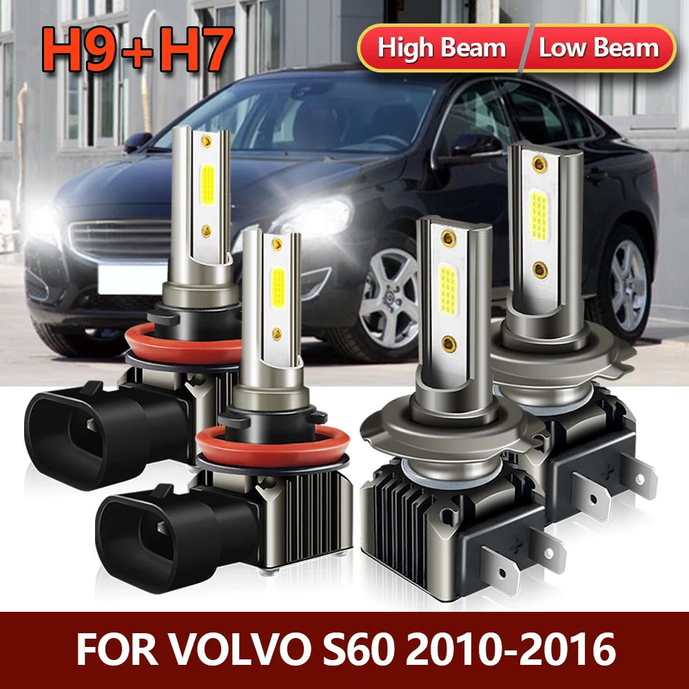 4x LED Scheinwerfer MINI Lampen H9 Hohe H7 Niedrigen Combo Strahl Auto Helle COB Lampe Für Volvo S60 2010 2011 2012 2013 2014 2015 2016 Image