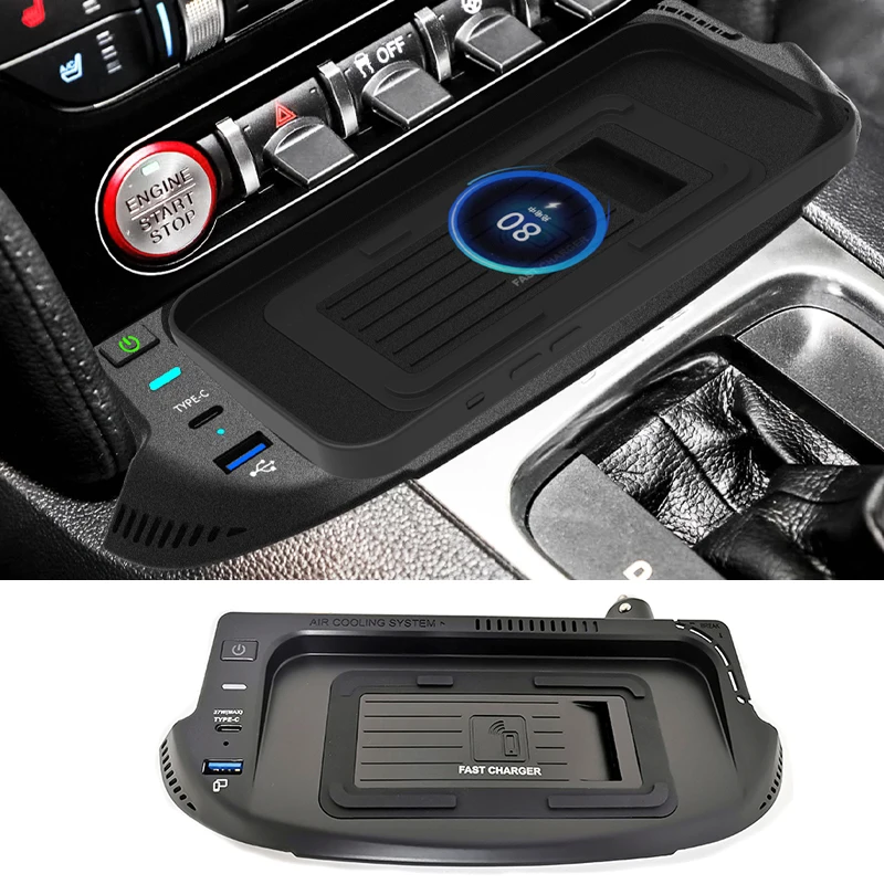 Für Ford Mustang 2015 2016 2017 2018 2019 2020 2021 15 watt schnelle telefon ladegerät auto drahtlose ladegerät lade pad lade halter Image
