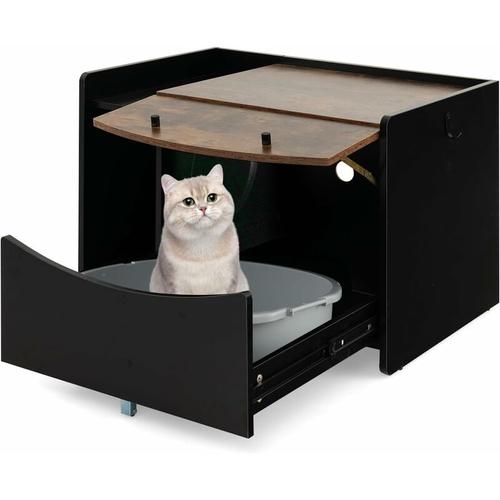 Katzenschrank mit ausziehbarer Schublade, Versteck für die Katzentoilette mit Klapptür & Rolle,