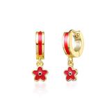 Rachel Glauber GigiGirl Toddlers/Kids 14k Gold Plated Dangle Flower Red Enamel Earrings - Red