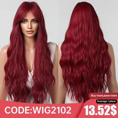 Long Curly Wine Burgundy Red Synthetic Wigs with Long Bangs for Women Afro Deep Wave Cosplay Party