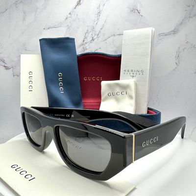 Gucci Accessories | Gucci Sunglasses Mens Black Rectangle Gold White Letter Logo 100% Authentic | Color: Black/Gold | Size: Os