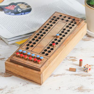 Race Around the Track,'Handcrafted Raintree Wood Board Game from Thailand'