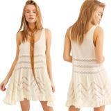 Free People Dresses | Free People Voile And Lace Trapeze Slip Dress / Tunic Size Small Light Ivory | Color: Cream/White | Size: S