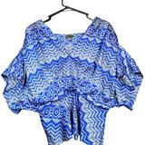 Anthropologie Tops | Fei Anthropologie Womens Blouse Blue Gray Geometric V Neck Kimono Drapey Small | Color: Blue/Gray | Size: S