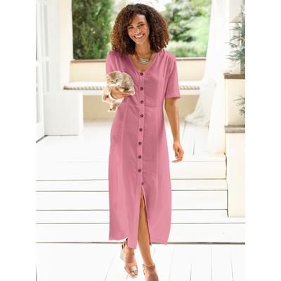 Sommerkleid CASUAL LOOKS "Kleid", Damen, Gr. 20, Kurzgrößen, rosa (altrosa), Web, 55% Leinen, 45% Viskose, unifarben, lang, V-Ausschnitt, Kurzarm, Kleider Image