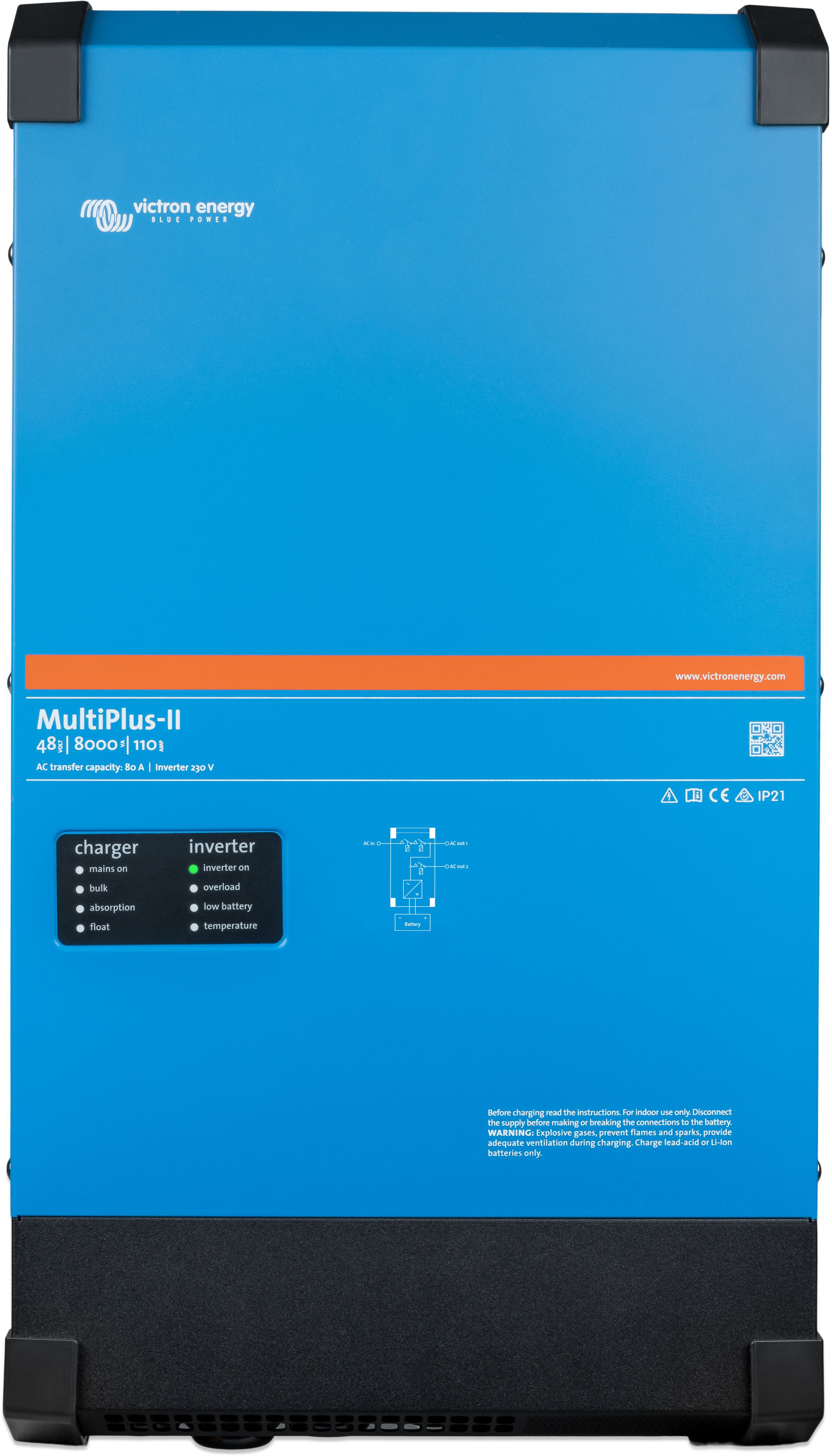 Wechselrichter VICTRON ENERGY "»Inverter / Charger Victron MultiPlus-II 48/8000/110-100/100 230V«", blau, B:36,3cm H:20,6cm L:64,2cm, Aluminium, Wandler, 8000 W, 48 VDC Image