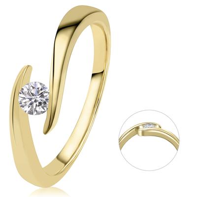 Diamantring ONE ELEMENT "0,20 ct Diamant Brillant Spannfassung Ring aus 585 Gelbgold" Fingerringe Gr. 52, Gelbgold 585-Diamanten, goldfarben (gold) Damen Diamantringe Gold Schmuck Spannfassung