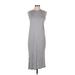 H&M Casual Dress - Midi Crew Neck Sleeveless: Gray Solid Dresses - Women's Size Medium