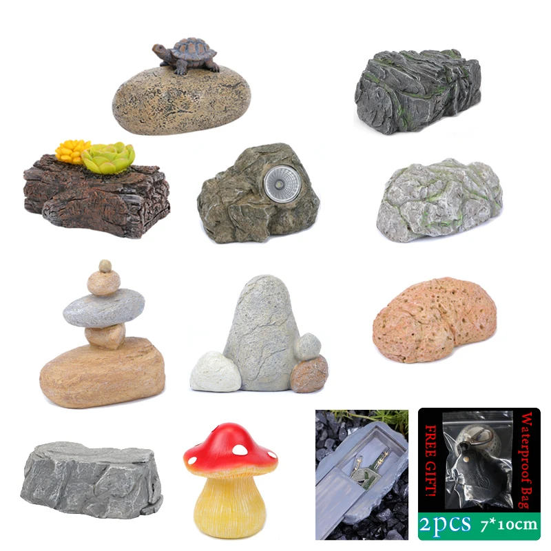 Sight Secret Rock Stone Shape Schlüsselsafe, verstecktes Aufbewahrungsfach für Zuhause, Garten, Wohnmobil, Ersatzschlüssel, Tresore, kostenloses Geschenk, Reißverschlusstasche