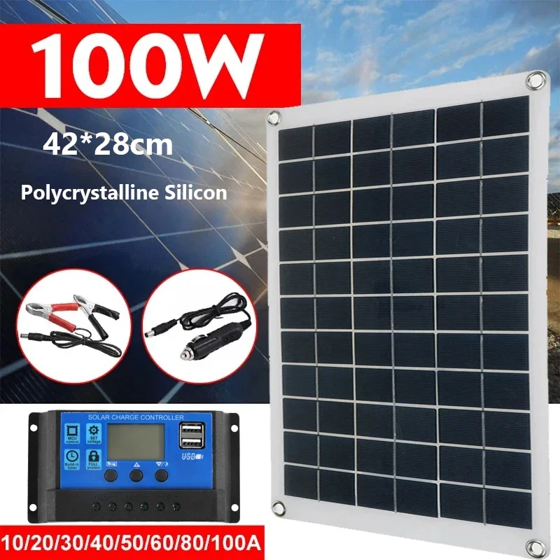 100W Solar Panel 18V Wasserdichte Solar Platte Tragbare DC Dual USB Solar Batterie Ladegerät Outdoor Camping Solar zellen Aufladen