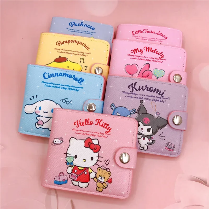 Hello Kitty Cinnamoroll My Melody Kuromi Sanrio Kawaii Neue Pu Casual Geld Tasche Geldbörse Kartenhalter Brieftasche mit Knöpfen