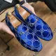 Mocassins en cuir suédé pour hommes chaussures de luxe bleues mocassins de créateurs chaussures