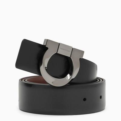 Gancini Reversible Black/brown Leather Belt - Blac...