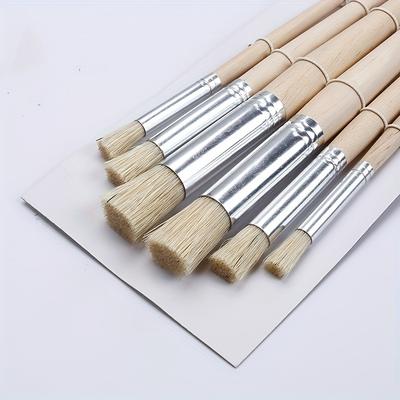 TEMU 6pcs Stencil Paint Brush Set With Bristle Hair & Wooden Handles - Ideal For Diy Crafts, Watercolor, Oil, And Acrylic Painting Image