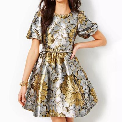 Lilly Pulitzer Priyanka Short Sleeve Floral Jacquard Dress - Gold
