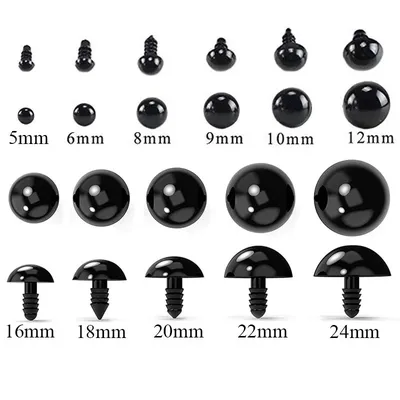 5/6/7/8/9/10/12/14/16/18/20/22/24mm Eyeball Doll Accessories Black Plastic Plush Safety Eyes Amigurumi For Toys DIY Toy Eyes