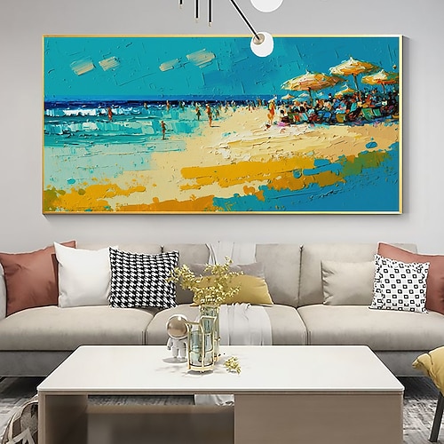 Handgefertigtes, handgemaltes Ölgemälde, Original-Sonnenschein-Ozean-Ölgemälde auf Leinwand, extra großes Wandkunst, abstraktes weißes Wellengemälde, Boho-Wanddekoration, gerollte Leinwand, kein Image