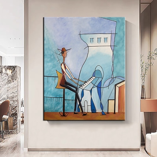 handgemaltes abstraktes Klavier-Ölgemälde, handgefertigtes Musikzimmer-Kunstgemälde, modernes Ölgemälde mit abstrakter Figur, Ölgemälde, Musikgemälde, abstrakte Kubismuskunst, figurative Kunst,