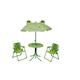 Children's Seating Set Garden Furniture Table with Parasol 2 Chairs Frog Design for Garden Balcony Camping Beach Green