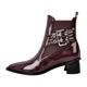 blingqueen Ankle Boots for Women Pull on Low Block Heels Chelsea Oxford Boots Patent Leather Closed Pointed Toe Short Booties Chunky Heel Riding Motorcycle Boots with Buckles Burgundy Size 3