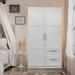 2 Door Armoire Wardrobe Closet, 2 Drawers Wooden White Closet Wardrobe Cabinet for Large Capacity