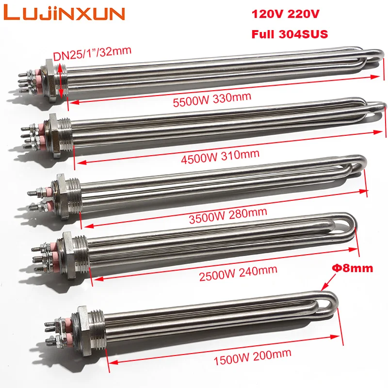 LUJINXUN G1 Solarheizelement 1 Zoll DN25 32 mm elektrisches Heizrohr 304SUS Zehn Wasserbeständigkeit 220 V 1,5/2,5/3,5/5,5 kW 1 STÜCK Image