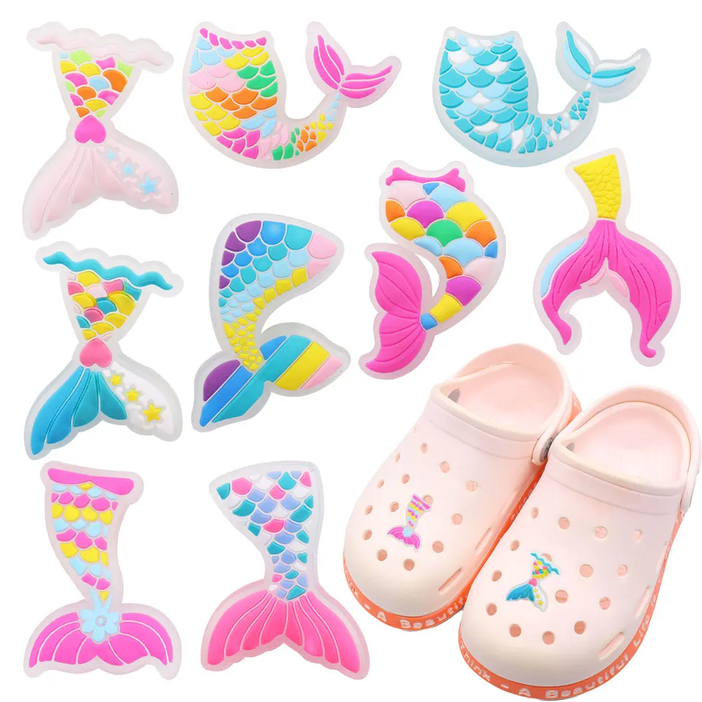 9 teile/satz Meerjungfrau Schwanz Rock bunte PVC Sandale Schuh Charms Zubehör DIY Schuhe Dekoration für Mädchen Kinder Party Geschenk