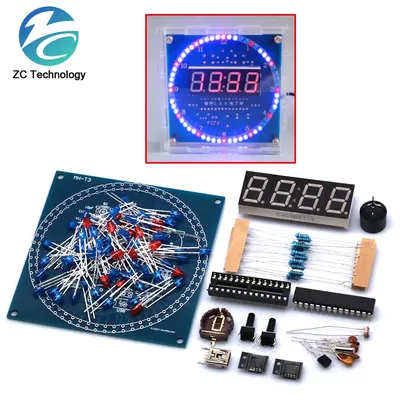 Rotating LED Display Alarm Electronic Clock DIY Kit Case Shell Light Control Temperature DS1302