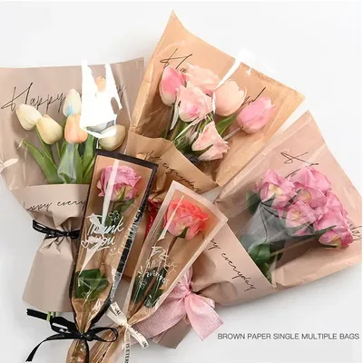 Rose Bouquet Wrapping Sleeve Plastic Bags Waterproof Valentine's Day Single Rose Flower Packaging