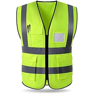 High Visibility Reflective Safety Vest with Pockets and Zipper Front, Neon Yellow, Meets ANSI/ISEA