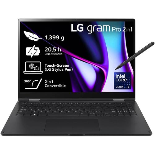 "LG Convertible Notebook ""Gram Pro 2in1 16"" Laptop, OLED-Touchscreen, 16GB RAM, Windows 11 Home"" Notebooks Gr. 16 GB RAM 1000 GB SSD, schwarz Convertible Notebooks"