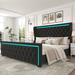 King Platform Bed Frame, Velvet Upholstered Bed with Deep Tufted Buttons, Adjustable Colorful Lighted Strip Decorative Headboard