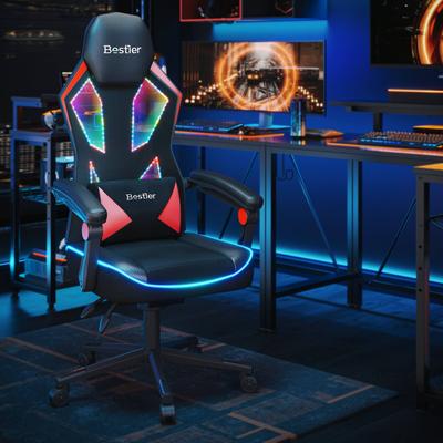 Ergonomic Gaming Chair with RGB LED Lights, Ventilated Fabric Computer Chair with Pocket Spring Cushion and Articulated Armrests