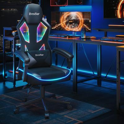 Ergonomic Gaming Chair with RGB LED Lights, Ventilated Fabric Computer Chair with Pocket Spring Cushion and Articulated Armrests