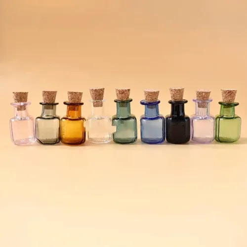 2 Stück antike Puppenhaus Mini Glas Farbe Flaschen Kork flaschen winzige Glas Fläschchen Modell