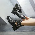 Bottes de rinçage punk pour femmes semelle optique chaussures à talons carrés plate-forme de mode