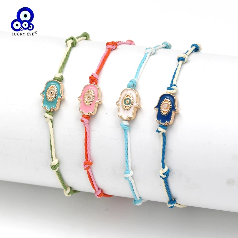 Lucky Eye Fatima Hamsa Hand Charm-Armband, verstellbares geflochtenes gewebtes Seil, türkisches böses Auge-Armband für Damen und Herren, Modeschmuck Image