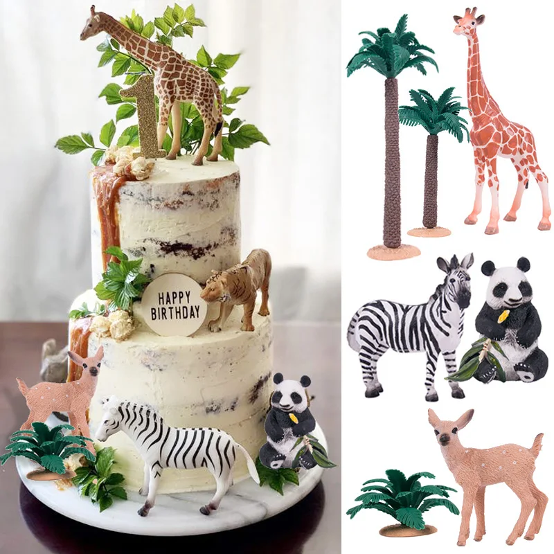 Dschungel Tiere Geburtstag Kuchen Dekor Simulation Giraffe Zebra Panda Kokospalme Kuchen Topper Safari Geburtstag Party Dekoration Kinder Image