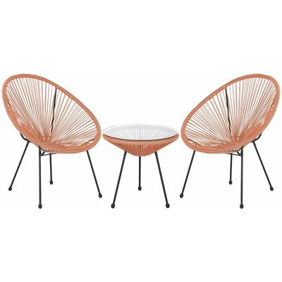 Beliani - Balkonset Orange Polyrattan Beistelltisch mit 2 Stühlen Spaghetti-Optik Modern Image