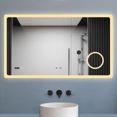 LED Badezimmer Spiegel mit Bluetooth Uhr 3-fache Vergrößerung Beschlagfrei Badspiegel mit