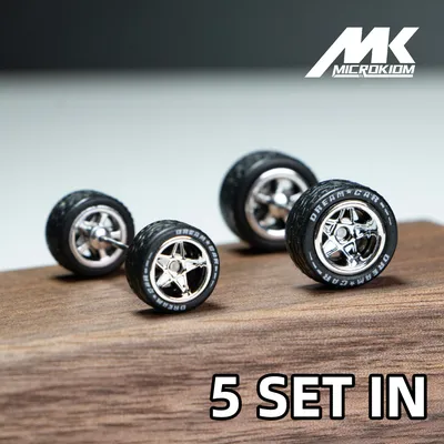 5 SET 1/64 Staggered Front Small Wheel Rear Large Wheel 10.7mm+12.7mm XS Series Alloy Car Tuning Wheel Plated Silver