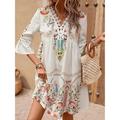 Femme Robe mi-longue Robe de Mousseline Robes bohème chic robe boheme Robe élégante Elégant Bohême Rétro Vintage Vacances du quotidien Rendez-vous Mince Floral Manche Courte Col V Noir Rose Claire