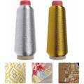 2 morceaux de fil à coudre en polyester pour tricoter, coudre, crocheter (or et argent)-Fei Yu