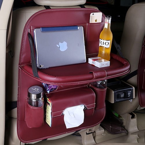 starfireleather Autositzlehnen-Organizer Multi-Pocket-Aufbewahrungstasche Auto-Aufbewahrungs-Organizer faltbarer Esstisch Tablett Autozubehör Image