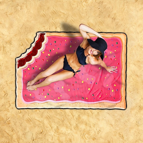 Strandtuch in Form einer ultrafeinen Faser. Riesige rosa Donut-Stranddecke – lustige Stranddecke, perfekt für Strand, Pool, See und mehr Image