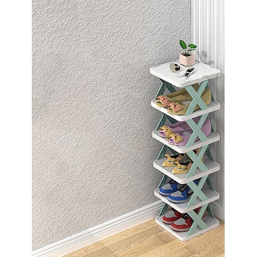 mehrstöckiges, schmales Schuhregal, kleiner vertikaler Schuhständer, platzsparender, freistehender DIY-Schuhaufbewahrungs-Organizer für Eingangsbereich, Schrank, Flur, einfache Montage und stabile Image