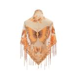 Womens Wraps & Pashminas Ladies Fashion Solid Color Scarf With Fringe Hollowed Lace Butterfly Embroidered Triangle Cape